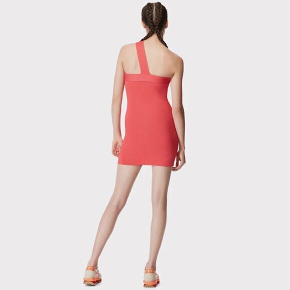 Herve Leger Coral Red Bodycon Mini Dress M NWT Asymmetrical Strap - Picture 6 of 7
